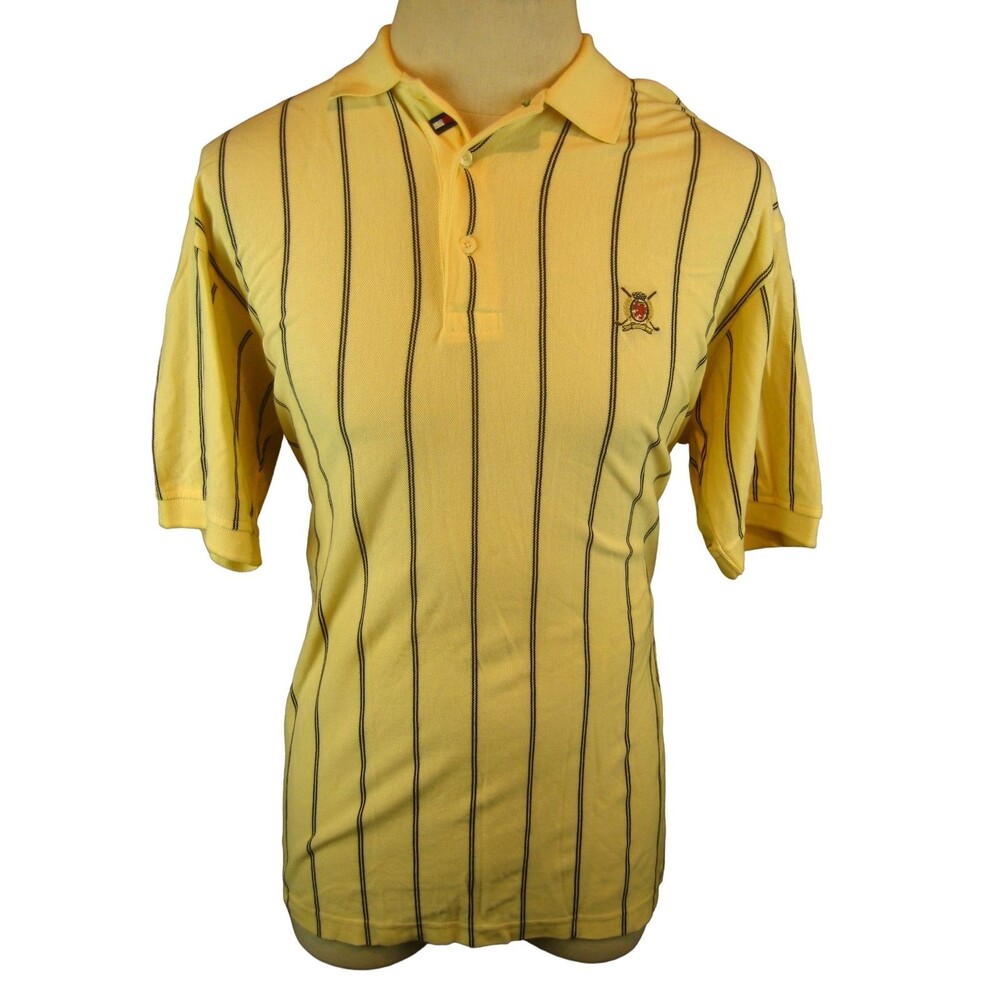 Mens Tommy Hilfiger Yellow Stripe Cotton SS Polo Golf Shirt sz Sm